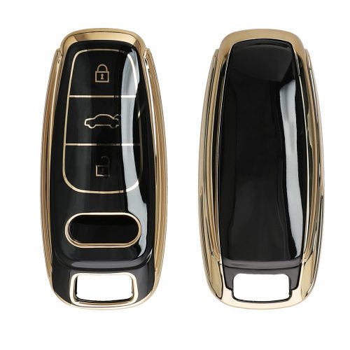 Husa Cheie Auto Kwmobile pentru Audi 3 Butoane - Keyless Go, Negru/Auriu, Silicon, KWM0000256J001C