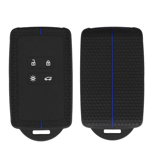 Husa Cheie Auto Kwmobile pentru Renault 4 Butoane - Smart Key, Negru/Albastru, Silicon, KWM0000259X002C