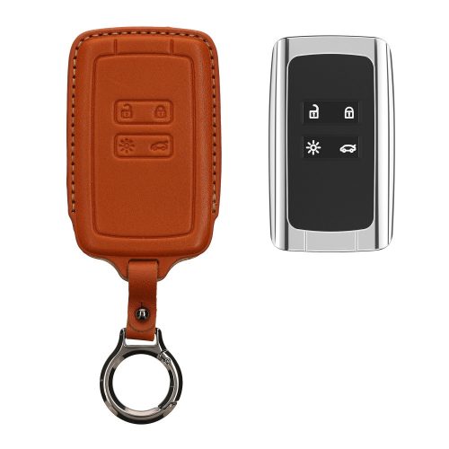 Husa Cheie Auto Kwmobile pentru Renault 4 Butoane - Smart Key, Maro, Piele naturala, KWM0000259Y002C