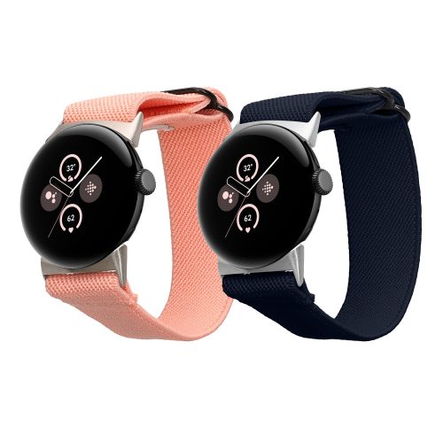 Set 2 Curele Kwmobile pentru Google Pixel Watch 2/Pixel Watch, Albastru inchis/Roz, Nylon, KWM000025BF002C