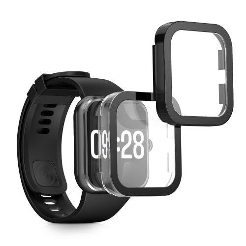 Set 2 Huse Kwmobile cu sticla securizata pentru Xiaomi Redmi Watch 4, Transparent/Negru, Plastic, KWM000025BG002C