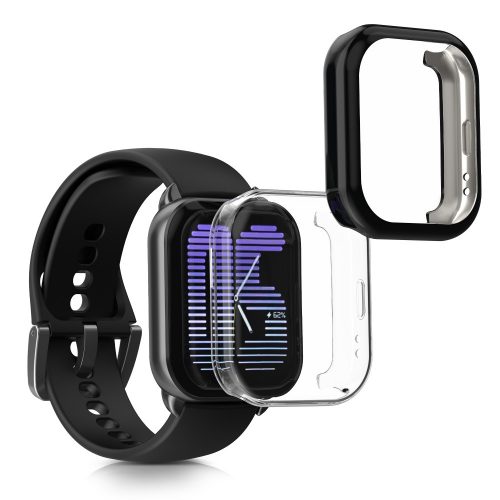 Set 2 Huse Kwmobile pentru Amazfit Active, Transparent/Negru, Silicon, KWM000025BI001C