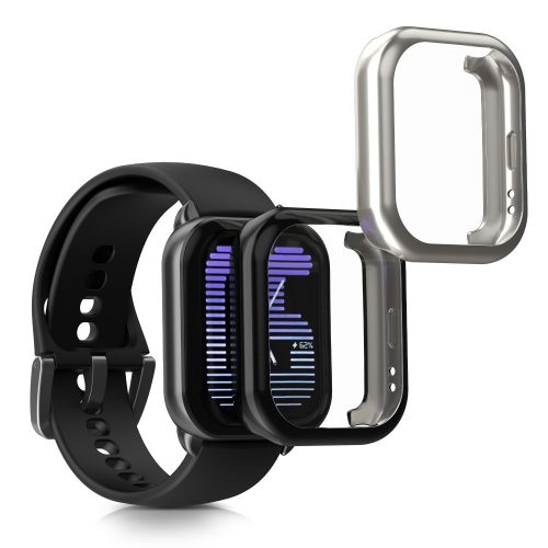 Set 2 Huse Kwmobile pentru Amazfit Active, Negru/Argintiu, Silicon, KWM000025BI002C