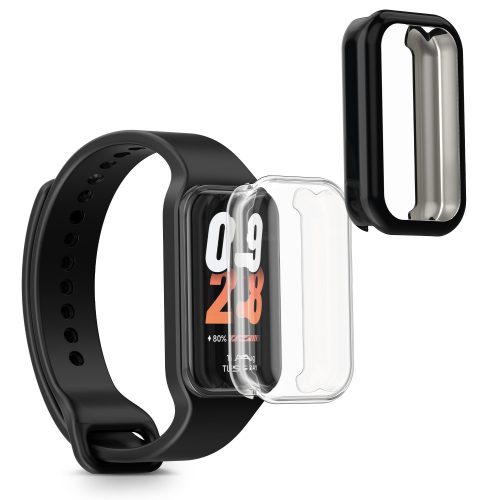 Set 2 Huse Kwmobile pentru Xiaomi Smart Band 8 Active/Redmi Band 2, Transparent/Negru, Silicon, KWM000025BJ001C