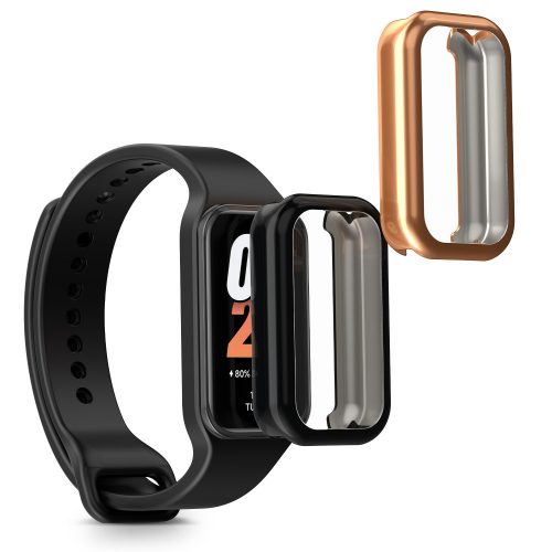 Set 2 Huse Kwmobile pentru Xiaomi Smart Band 8 Active/Redmi Band 2, Negru/Auriu, Silicon, KWM000025BJ002C