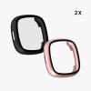 Set 2 Huse Kwmobile cu sticla securizata pentru Fitbit Versa 4/Sense 2, Negru/Roz, Plastic, KWM000024UJ005C