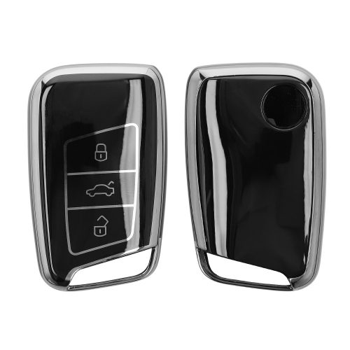 Husa Cheie Auto Kwmobile pentru VW 3 Butoane, Negru/Argintiu, Silicon, KWM000025EN002C