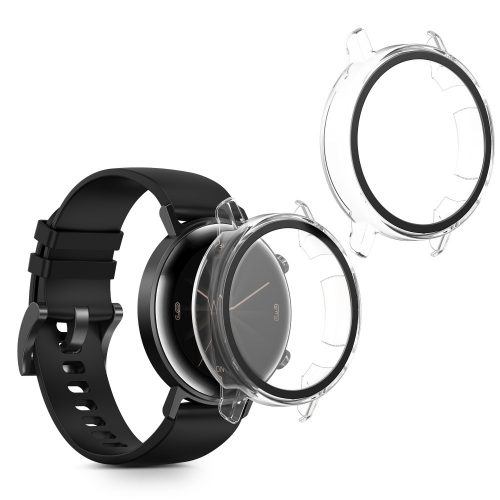 Set 2 Huse Kwmobile cu sticla securizata pentru Huawei Watch GT2 (42mm), Transparent, Plastic, KWM000011XH002C