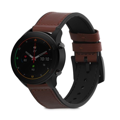 Curea kwmobile pentru Xiaomi Mi Watch/Mi Watch Color Sport, Piele naturala, Maro/Negru, 60119.18