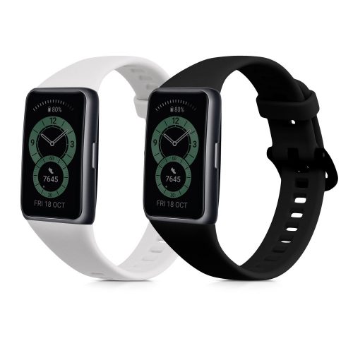 Curea kwmobile pentru Huawei Band 6, Silicon, Alb/Negru, 59296.04