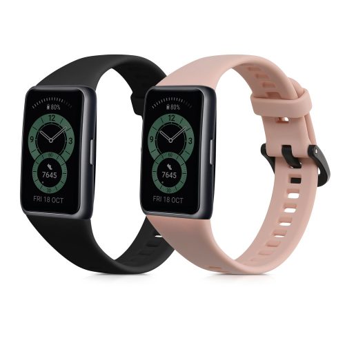 Curea kwmobile pentru Huawei Band 6, Silicon, Negru/Roz, 59296.07